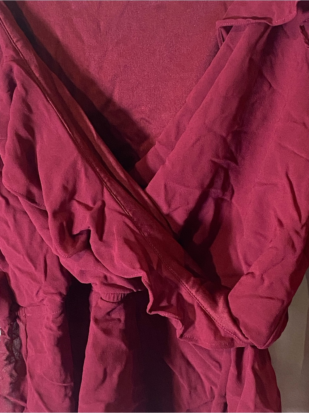 Romantic Wine Red Cold Shoulder Crop Top XL Bell Sleeve Ruffle‎ Faux Wrap Boho - Picture 3 of 9